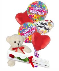 Rose, Balloons, & Teddy
